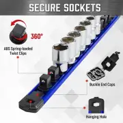 3-Piece Magnetic Socket Organizer Heavy Duty Aluminum Socket Rails 42 Clips Red