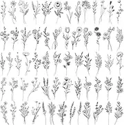 FANRUI 15 Sheets Tiny Branch Black Flower Temporary Tattoos For Women Girl Floral Bouquet Small Tattoo Temporary Wild Plant Lavender Sweet Pea Larkspur Fake Tatoo Adults Face Hands Kids Kit Sticker