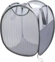 Solid Mesh Popup Laundry Hamper, Foldable Lightweight Basket, 16" H, Grey