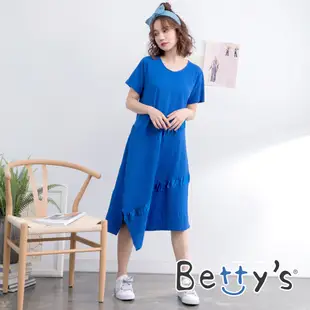 betty’s貝蒂思(01)緞面拼接長版短袖洋裝 (寶藍)