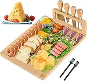 Generic Bamboo Charcuterie Board, Cheese Knife Set, Large Rectangular Serving Dish, Classic Style, Perfect for Weddings, Anniversaries, Family Parties, House Warming Gifts (14” x 11”)