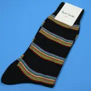Paul Smith Men's Dress Socks Line Stripes Made in Italy Navy Blue