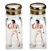 Elvis presley "White Suite" Glass Salt & Pepper Shakers - Metal Tops ~ NIP