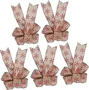 5pcs Rustic Burlap Snowflake Bows DIY Decorative Bowknots for Holiday Winter Crafts for Present Wrapping Home Decor