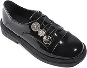 [Generic] Women's British Style Patent Leather Laces Flat Bottom Soft Sole Thick Bottom Luckily Shoes Comfortable Rubber Mat Shoes