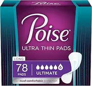 Poise Ultra Thin Incontinence Pads for Women, Ultimate Absorbency, Long Length, 78 Count (Packaging May Vary)