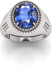 [RRVGEM] 9.25 Ratti Blue Sapphire panchdhatu ring Silver Plated Ring Astrological Adjustable Ring Size 16-22 for Men and Women, Metal, Sapphire