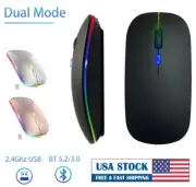 Bluetooth 5.1 Dual Mode Mouse LED Rechargeable Wireless Computer Laptop Mice USA