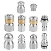 10pcs Sewer Jetter Nozzle Kit - Stainless Steel, 1/4" & 3/8" NPT Quick Connec...