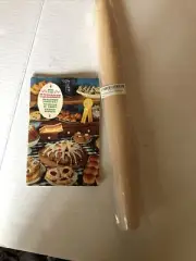 17 in. Wood French Rolling Pin- Dough & 1962 Treasury Of Yeast Baking Book