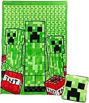 Paladone Minecraft Creeper 2-in-1 Cushion Blanket - Officially Licensed Microsoft Travel Blanket, Foldable Soft Fluffy Throw, Compact Design for Living Room or Bedroom Decor