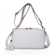 Women Fashion Double Strap Messenger Tassel Bag Shoulder Handbag,White