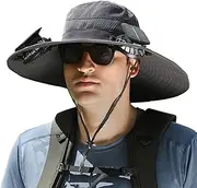 [Pomya] Solar Fan Hat for Men Women, Wide Brim Outdoor Fishing Hat with Built in 2 Fan, USB Charging and Solar Powered Sun Bucket Hats for Hiking Camping Beach