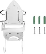 Wall Mount Iron Board Hanger and Ironing Board Storage Organizer Shelf With Removable Hooks for Household Bathroom Laundry Room (White)