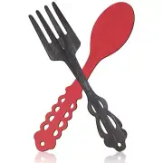 2 Pcs Large Fork, Spoon Wall Decor Wooden Shaped Wall Sign for Kitchen Red Gray