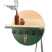 Key Holder for Wall with Shelf - Wood Mail Organizer and Rack with Shelf Green