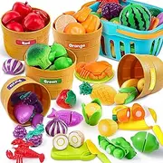 JOYIN 69-Piece Color Sorting Play Food Set - Learning Toys for Boys & Girls, Cutting Food Toy, Kitchen Accessories for Kids, Toddler Sorting/Fine Motor SkillsToy, Daycare/Preschool EducationalToys