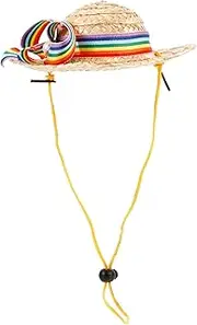 COLLBATH Pet Sun Hat with Rainbow Ribbons Woven Puppy Accessory for Cats and Dogs for Parties and Photo Props Reusable and Durable Design for