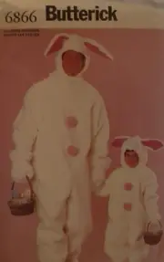 BUTTERICK Pattern 6866 BUNNY JUMPSUIT, HOOD, GLOVES & BOOTS ADULT & CHILD UC/FF