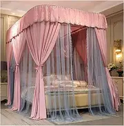 4 Corner Post Princess Bed Curtain Canopy for Girls 3 Openings Mosquito Net Pink Bed Decoration for King Size Bed and Large Queen Size Bed with U-Shaped Bracket(Size:120×200×210cm)
