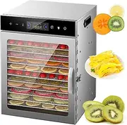 Stainless Steel Food Dehydrator, Digital Fruit and Meat Dryer Machine, with 30-90℃ Adjustable Temperature and 8/12 Removable Trays for Drying Fruit, Meat, Vegetable and Pet Treat 8tier