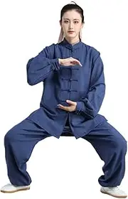 [generic] Tai Chi Clothes for Mens Womens Martial Arts Suit Kung Fu Uniform Practice Clothes Taijiquan Performance Clothes Loose Long-Sleeved Chinese Style Meditation,Blue-XXS