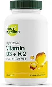 Vitamin D3 (5000iu/125mcg) + Vitamin K2 (100mcg as MK-7) for Optimal Absorption - Vegan Friendly for Strong Bones and Healthy Arteries While Boosting Immune System – Non GMO Vitamin D3 K2 Supplement