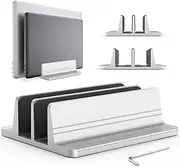 WOTOW Vertical Laptop Stand, Sturdy Dual Slots Aluminum Desktop Laptop Holder with Adjustable Dock, Compatible with MacBook/Surface/Dell/Gaming Laptops (Up to 17 Inch)