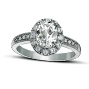 Oval Lab-Created White Sapphire Frame Antique Vintage-Style Ring in Sterling Silver