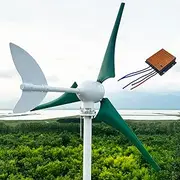 800W / 1000W / 1200W Wind Power Generator Kit 12V / 24V / 48V Small Wind Turbine for Home Use with 3 Green Blades and MPPT Controller, Automatic Adjustment of Windward Direction,1000w,24V