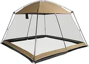 [Superrella] Screen House 10x10 Ft Square Camping Canopy Tent Sun Shade Gazebo Shelter Perfect for Outdoor Activities, Khaki