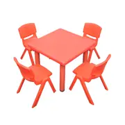 60x60cm Square Red Kid's Table and 4 Red Chairs