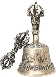 Tibetan Buddhist Meditation Hand Bell | Meditation Bell and Dorje Set Dharma Objects, Prayer Bells Dorje Vajra Bell, Dharma Objects Home Decoration for Meditation,