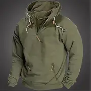 Men's Hoodie Quarter Zip Hoodie Military Tactical Hoodie Black Army Green Navy Blue Camel Hooded Plain Front Pocket Quarter Zip Sports Outdoor Casual Daily St