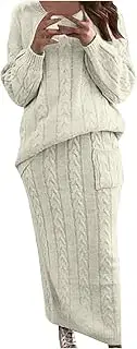 [Sinzelimin] Sweater Suit for Womens Knitwear Tops Dress Two Pieces Set Oversized Long Sleeve Cable Knitted Pullover Skirt Set