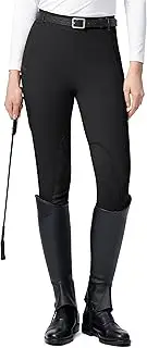 [SANTINY] Women's Horse Riding Pants with Zipper Pockets Knee-Patch Schooling Tights Equestrian Breeches for Women