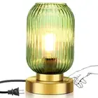 Touch Control Mid Century Modern Table Lamp,3 Way Dimmable Green Glass Table ...