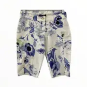 Robert Cavali Bermuda shorts womens 26 blue white floral stretch new