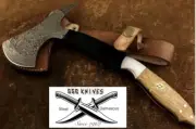 CUSTOM HANDMADE DAMASCUS STEEL Forged AXE HATCHET TOMAHAWK Knife WITH SHEET