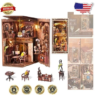DIY Book Nook Kit: Art Nouveau 3D Wooden Puzzle with LED Light for Decor Lovers