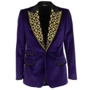 Dolce & Gabbana Velvet Tuxedo Jacket Crystals Sequins Beads Purple Black 09758