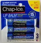 3 ORAL LAB Chap Ice 12 HOUR MOISTURE LIP BALM Soothes & Protects UVA/UVB SPF 15