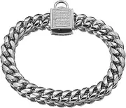 14mm Gold Chain Collar Metal Puppy Collar Luxury Dog Gold Necklace with Ice Out Cubic Zirconia Metal Stainless Steel Cuban Chain Link(Silver,24inch)