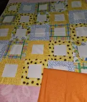 Unfinished Sunflower Themed Patchwork Quilt Top 43" X 43"& Extra Fabric 2.5 Yrds