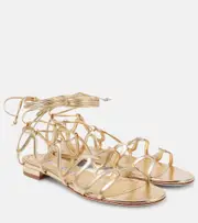 [Manolo Blahnik] Manolo Blahnik Fawdaflat metallic leather sandals AU 6 gold