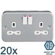 20x 13 Amp Heavy Duty Metal Clad 2 Gang Twin Switched Double Pole Plug Socket