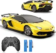 Remote Control Car for Lamborghini, Officially Licensed 1:16 Scale Lambo Hobby Rc Cars with Headlight, 2.4GHz Race Car Toys for Boy Girl 4-12 Years Old, 12Km/h, Birthday Gift, Yellow