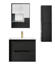 750mm Byron Black Oak Wall Hung Vanity and Tall Boy and Shaving Cabinet
