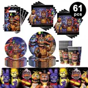 Five Nights at Freddy's Theme Party Tableware 10 Guest Pack Plates Cups Napkins Tablecloth Loot Bags