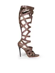 Brown Open Toe Cage Boots